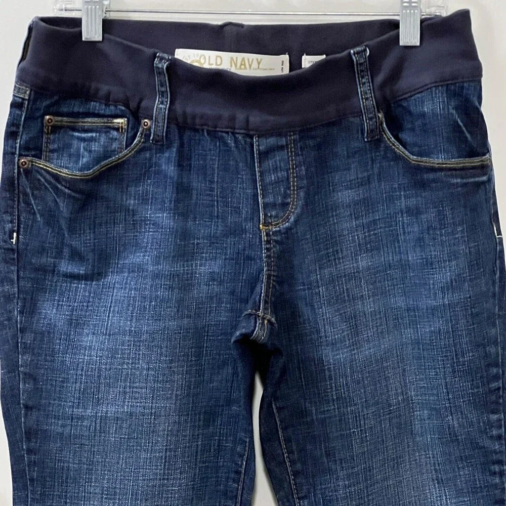 Old Navy Womens Maternity Blue Denim Capri Pants Stretch Low Rise Size Medium - Picture 3 of 11